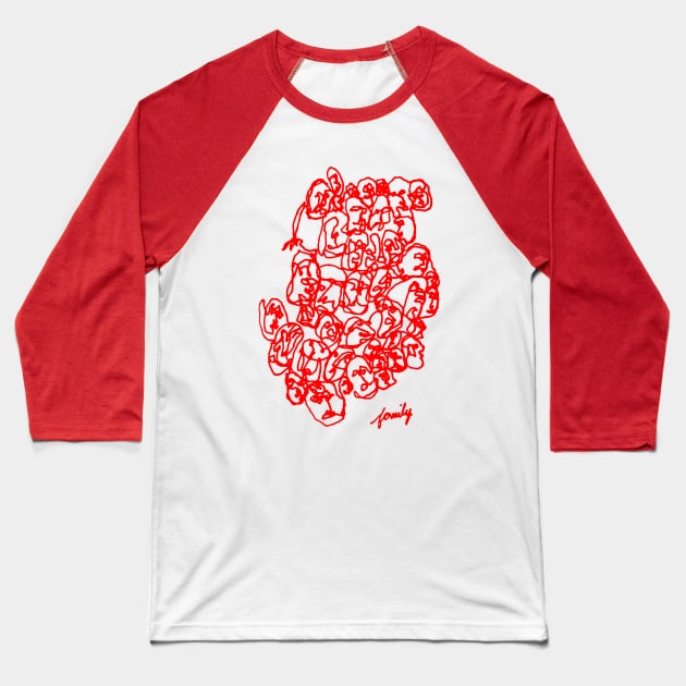 Family Line Drawing Art Red Print Baseball T-Shirt by terrybain